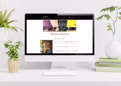 Site internet réalisé pour une décoratrice d'intérieur, affiché sur écran d'ordinateur, exemple de réalisation dans le Morbihan